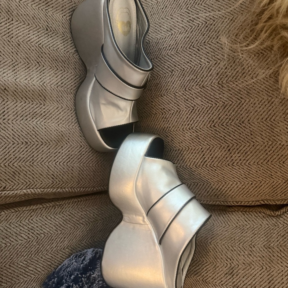 Metallic Silver Platform Wedge Sandals for Women